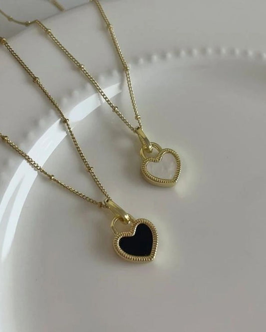 Black White Heart Necklace