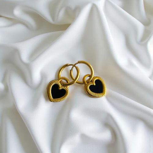 Black &white Enamel Heart Drop Hoops