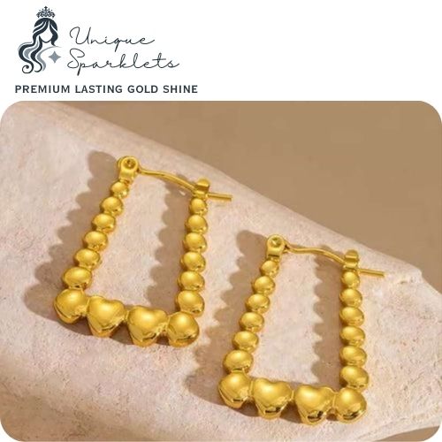 Beaded Heart Rectangular Hoop