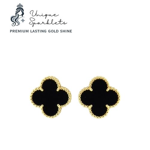 Black Onyx Clover Stud Earrings